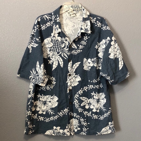 Vintage Point Zero bark cloth Hawiian shirt Men's XL blue white floral tropical - Picture 10 of 10